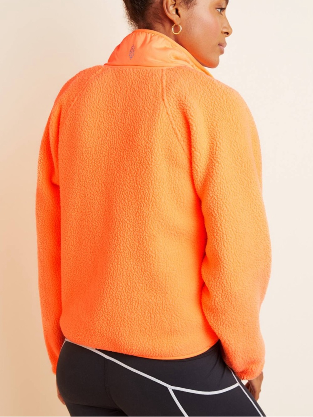 Free People Hit The Slopes Printed Fleece Jacket - Neon Clementine Orange - NWT - Picture 2 of 7